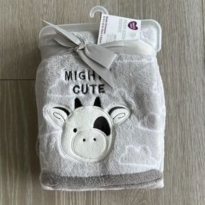 Parent's Choice Gray Mighty Cute Embroidered Cow Soft Warm Plush Baby Blanket